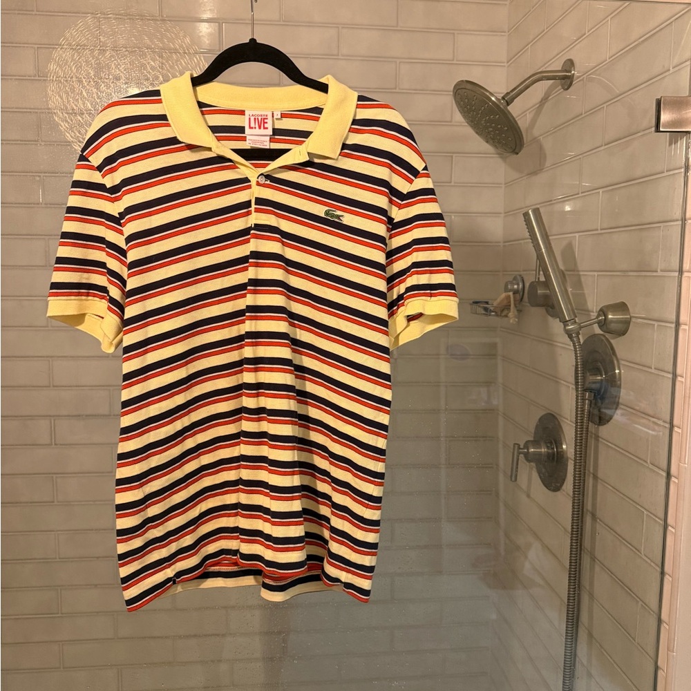 Lacoste Men's Cotton Polo Shirt - Yellow, Navy, Red/Coral Stripes